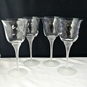 Valerie Frosted Wine Glass 8" set-4 Crystal Clear 8oz optic swirl satin stem